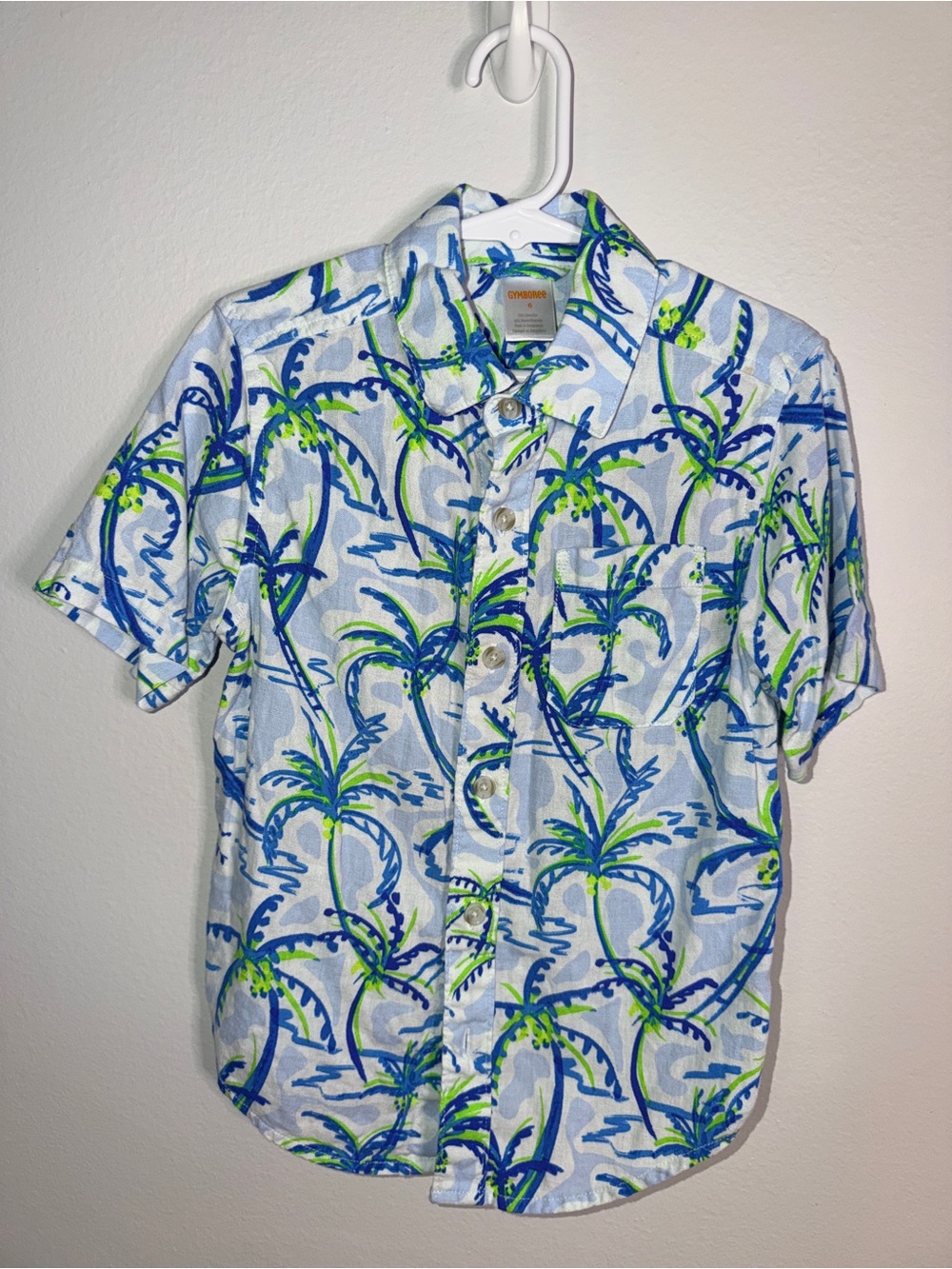 Gymboree Blue, Green & White Palm-Print Button-Down Shirt